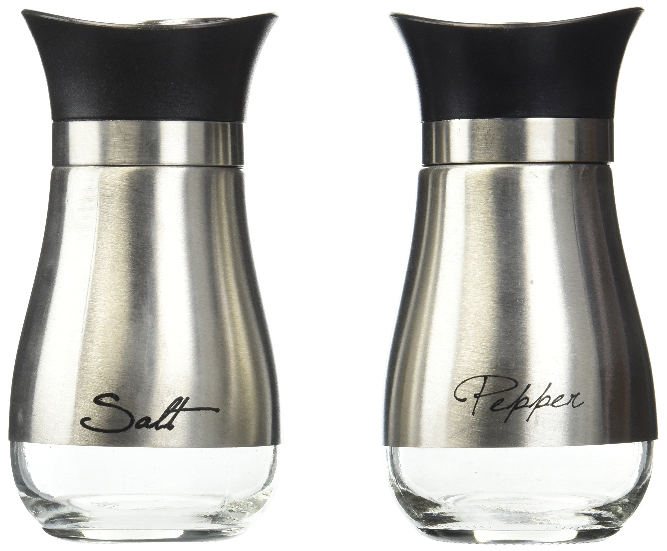 Circleware 68255 Cafe Contempo Elegant Glass Salt and Pepper Shakers Dispenser, Perfect for Himalayan Seasoning Herbs Spices, 4.4 oz, Silver