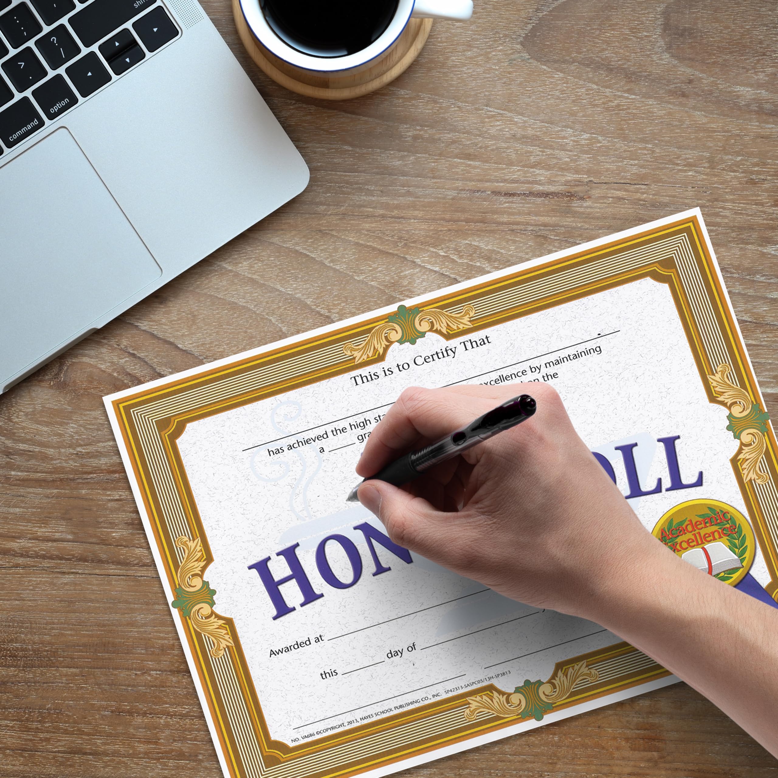 Hayes High Honor Roll Certificates, Academic Excellence Awards for Students, Customizable Award for Students, Kids, and Children, Full-Color Elegant Gold Frame Design, 8.5" x 11" - 30 Pack