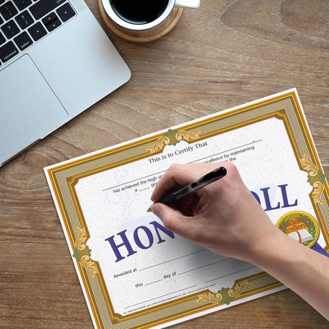 Hayes High Honor Roll Certificates, Academic Excellence Awards for Students, Customizable Award for Students, Kids, and Children, Full-Color Elegant Gold Frame Design, 8.5" x 11" - 30 Pack