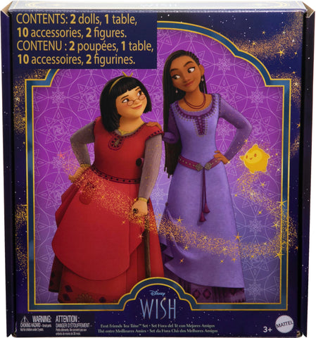Mattel Disney Wish Toys, Best Friends Tea Time Playset with Asha & Dahlia of Rosas Dolls, 2 Figures, 1 Table & 10 Accessories, Inspired by the Movie