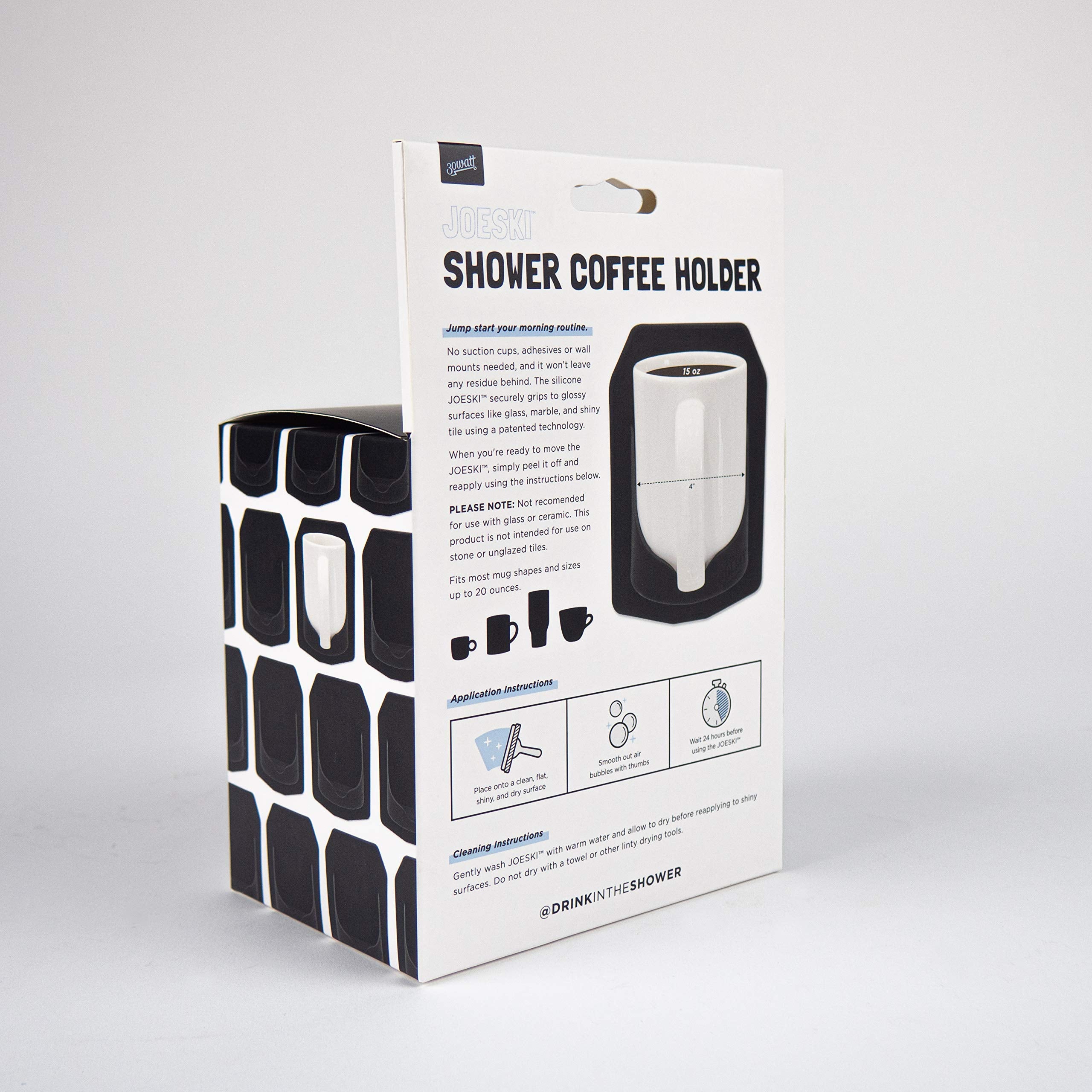 30 Watt JOESKI | Portable Shower Coffee Cup Holder | Holds Coffee or Cocktails | Patented Silicone Drink Holders Grips Any Shiny Bath Surface | Gift for a Beverage Lover
