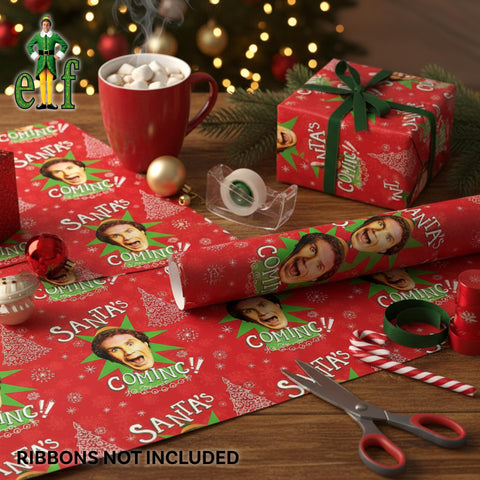 Buddy the Elf Santa's Coming Christmas Wrapping Paper - 12 Sheets - 20" x 30" - Festive Holiday Gift Wrap by Silver Buffalo