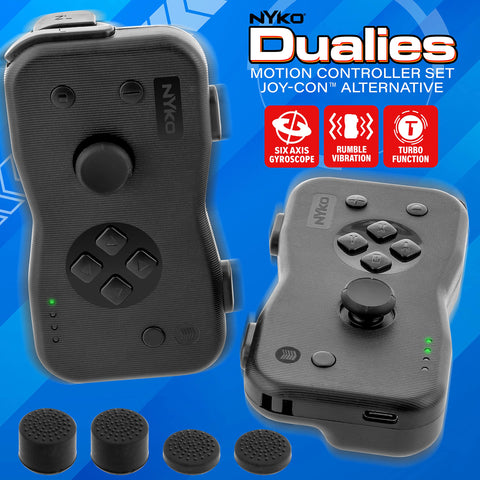 Nyko Dualies Controller Set for Nintendo Switch -Black: Comfortable, Responsive, and Precise Wireless Gaming with Motion Control, USB C Charge Cable. Joycon Alternative