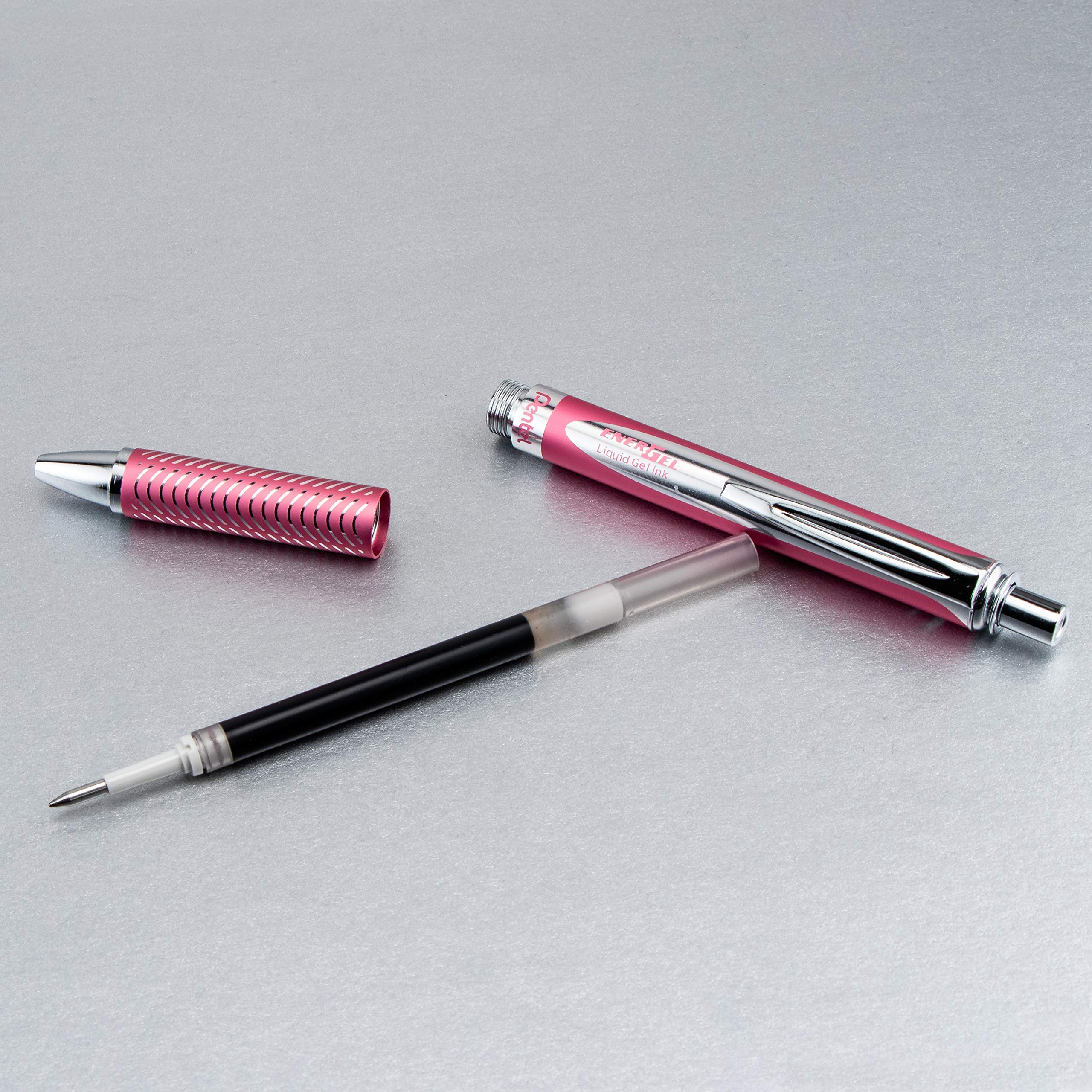 Pentel EnerGel Alloy RT Premium Liquid Gel Pen, (0.7mm), Medium Line, Pink Barrel, Black Ink (BL407P-A)
