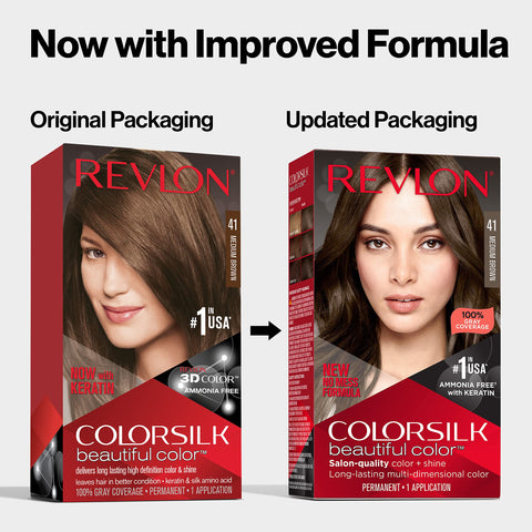 Revlon Colorsilk Beautiful Color Permanent Hair Color, Long-Lasting High-Definition Color, Shine & Silky Softness with 100% Gray Coverage, Ammonia Free, 037 Dark Golden Brown, 1 Pack