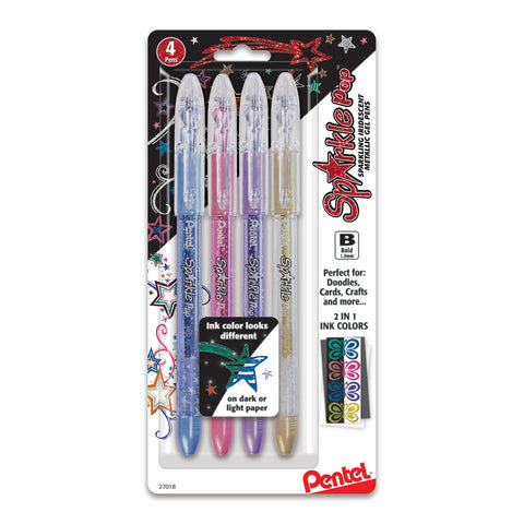 Pentel Sparkle Pop Metallic Gel Pen, (1.0mm) Bold Line, Assorted Colors, 4-Pack, Bold (K91BP4M1)