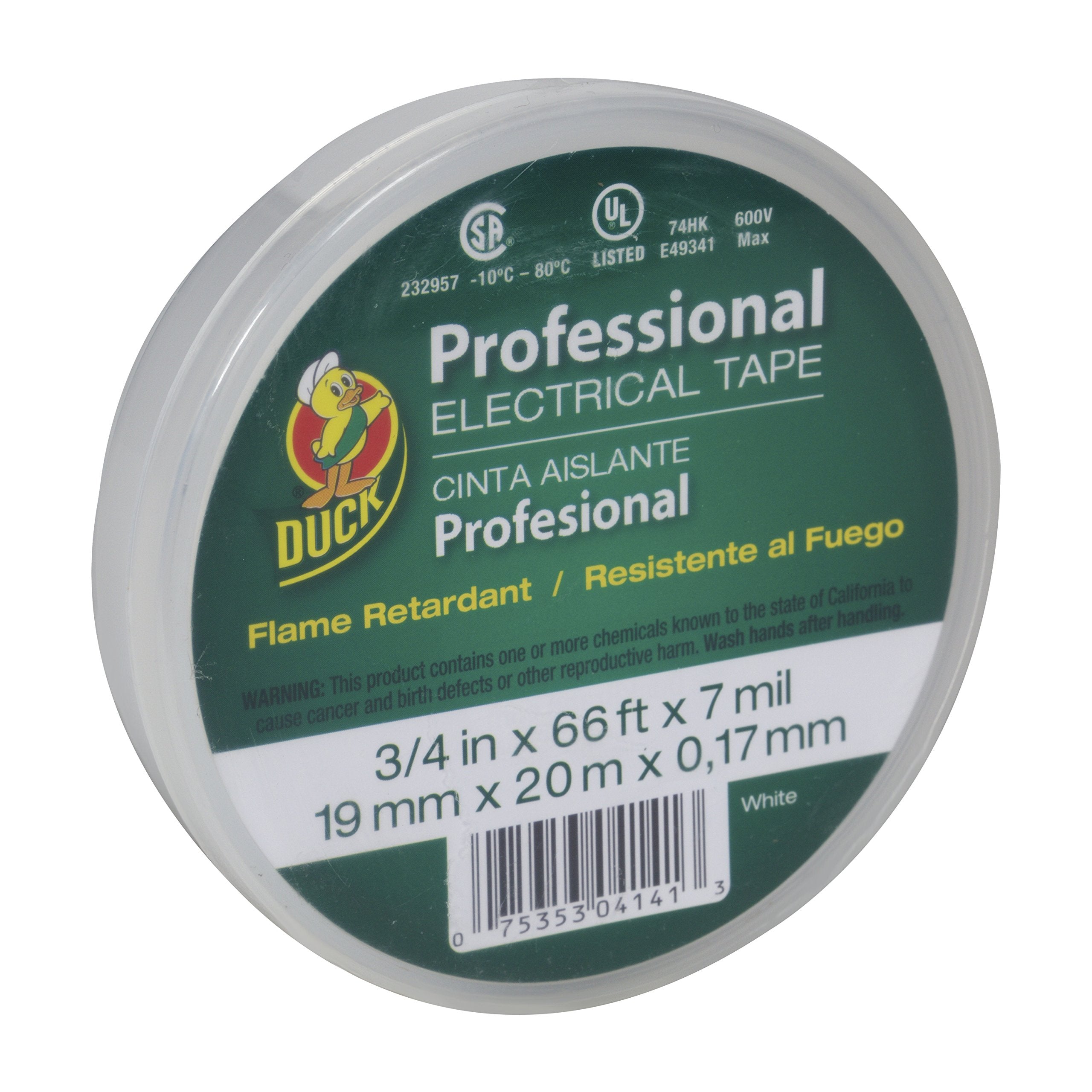 Duck Brand Professional Grade Electrical Tape, 3/4-Inch by 66 Feet, Single Roll, White (300877)