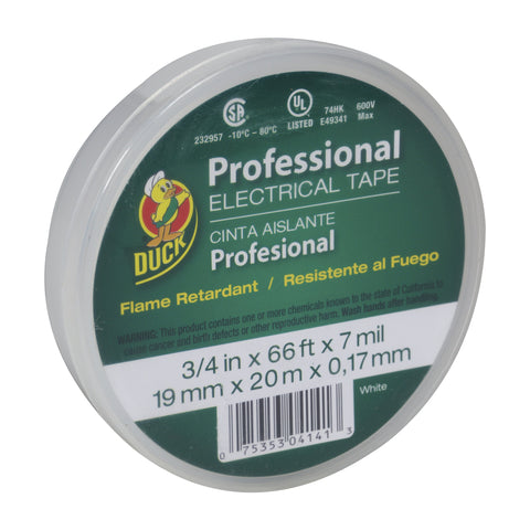 Duck Brand Professional Grade Electrical Tape, 3/4-Inch by 66 Feet, Single Roll, White (300877)