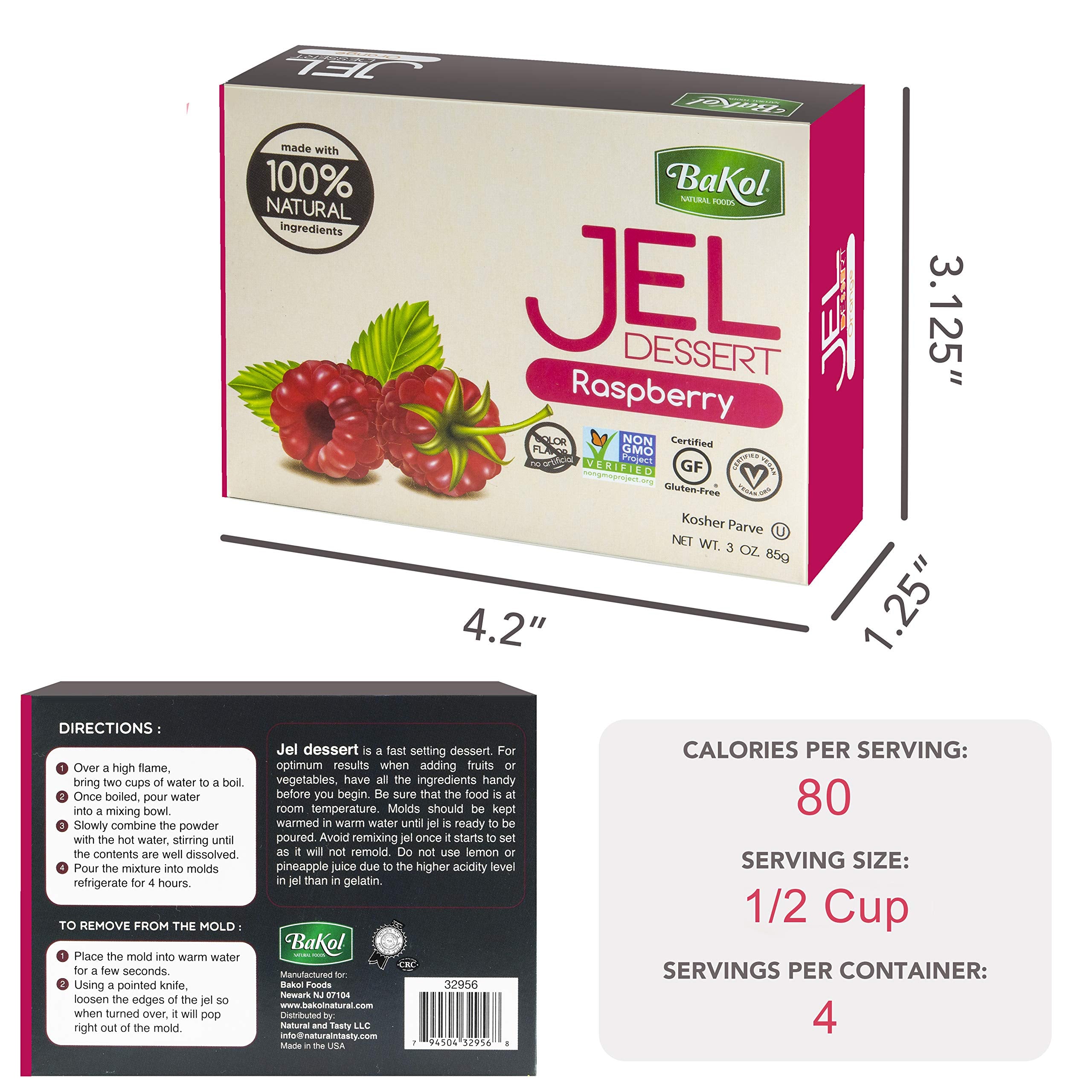 Bakol Jel Dessert - All Natural Vegan Dessert Mix - Kosher - Halal - No Artificial Sweeteners Flavors or Colors – Raspberry Flavor