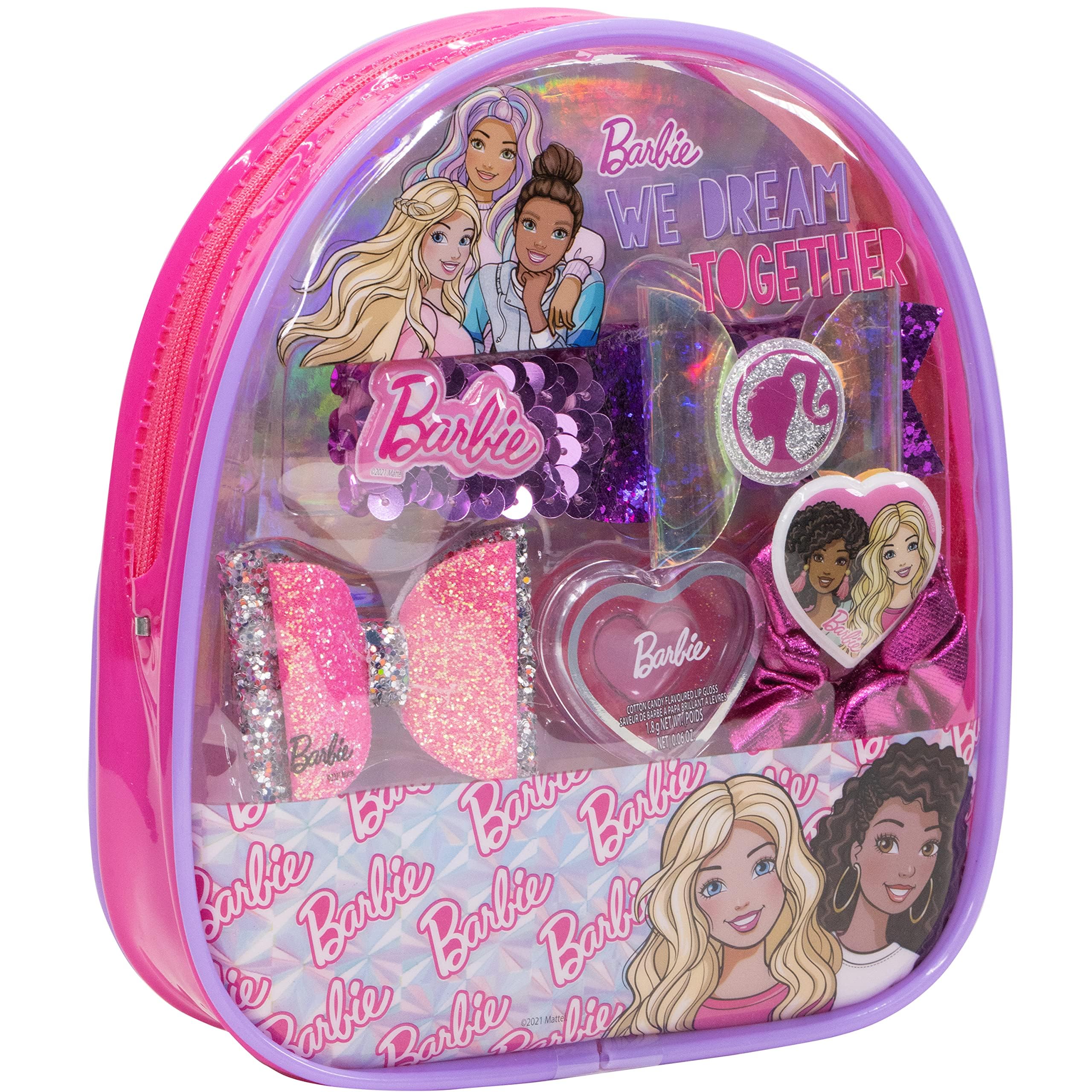 Barbie - Townley Girl Backpack Cosmetic Makeup Gift Bag Set Includes Hair Accessories and Printed PVC Back-Pack for Kids Girls, Ages 3+ Perfect for Parties, Sleepovers and Makeovers
