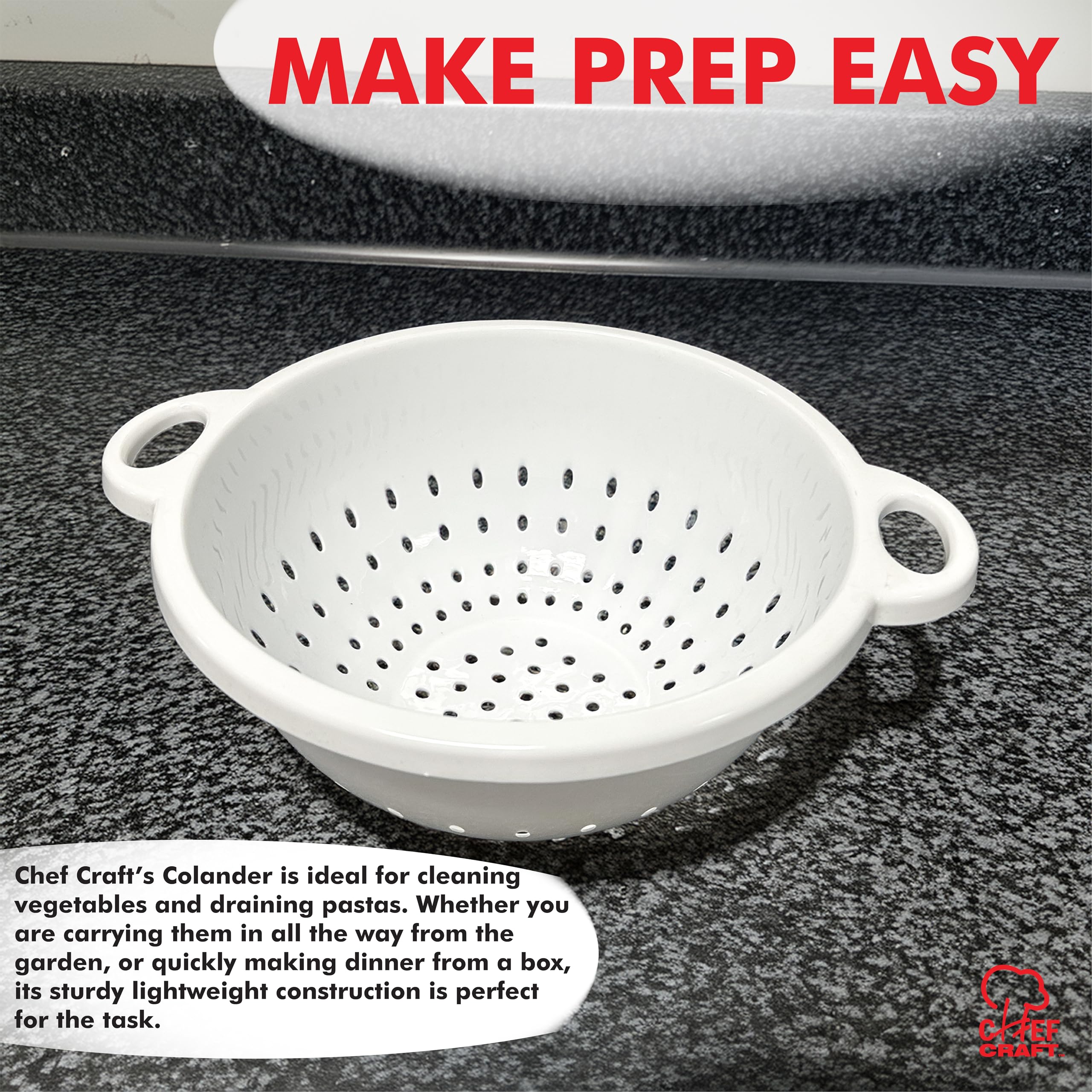 Chef Craft Select Plastic Deep Colander, 11x5 inch 5 quart, White