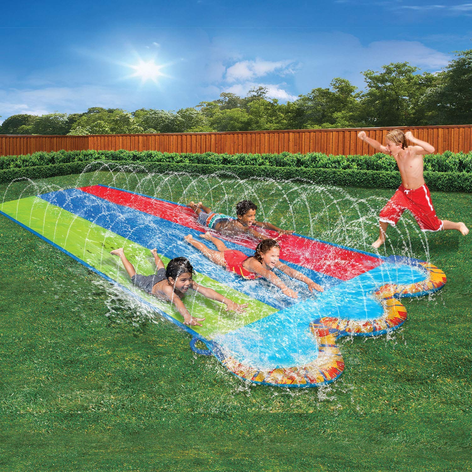 Banzai Triple Racer 16 Ft Water Slide-with 3 bodyboards included, Multicolor