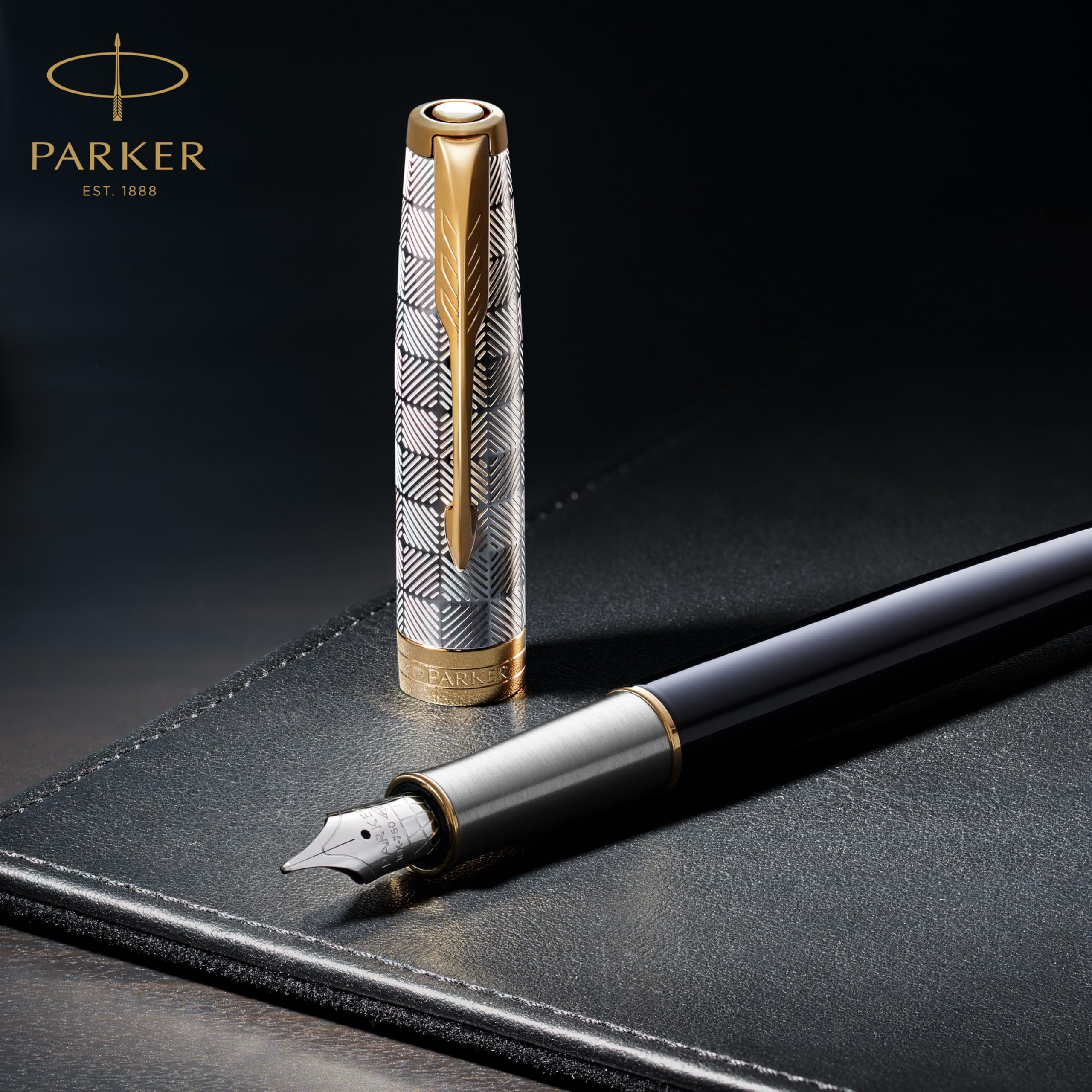 Parker Sonnet Black Lacquer Fountain Pen, Fine Nib, Black Ink