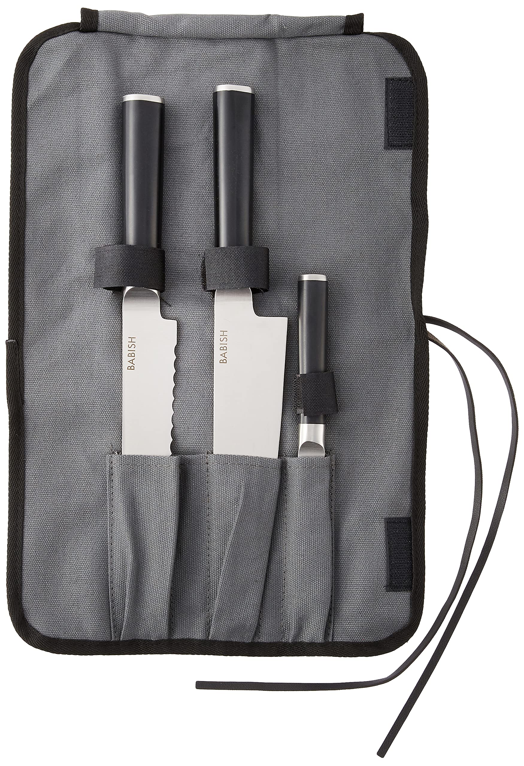 Babish German High-Carbon 1.4116 Steel Cutlery Knife Set, 3-Piece (Chef, Bread, & Pairing Knive) w/Kitchen Knives Roll