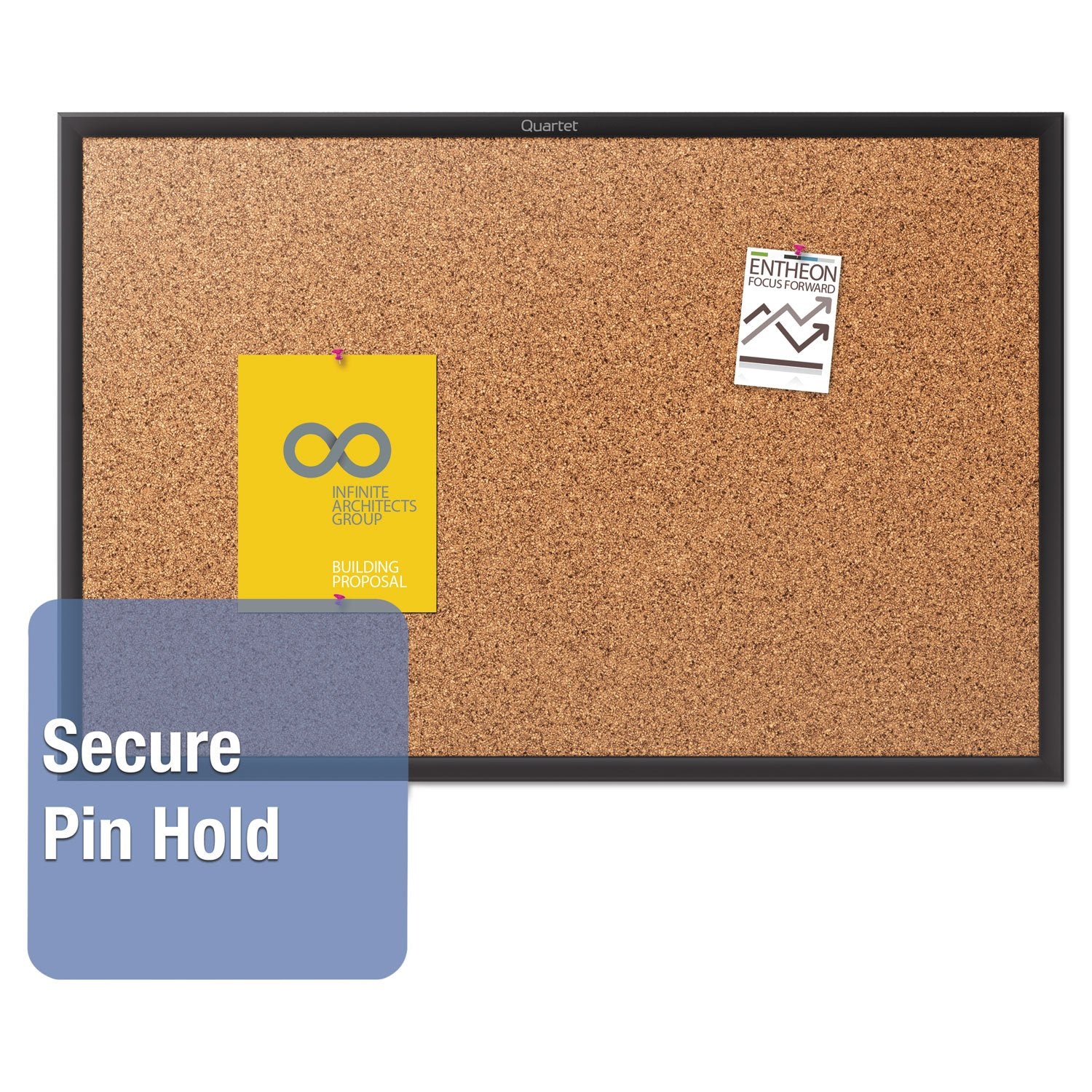Quartet Cork Bulletin Board 60"W x 36"H Pin Board, Black Aluminum Frame (2305B)