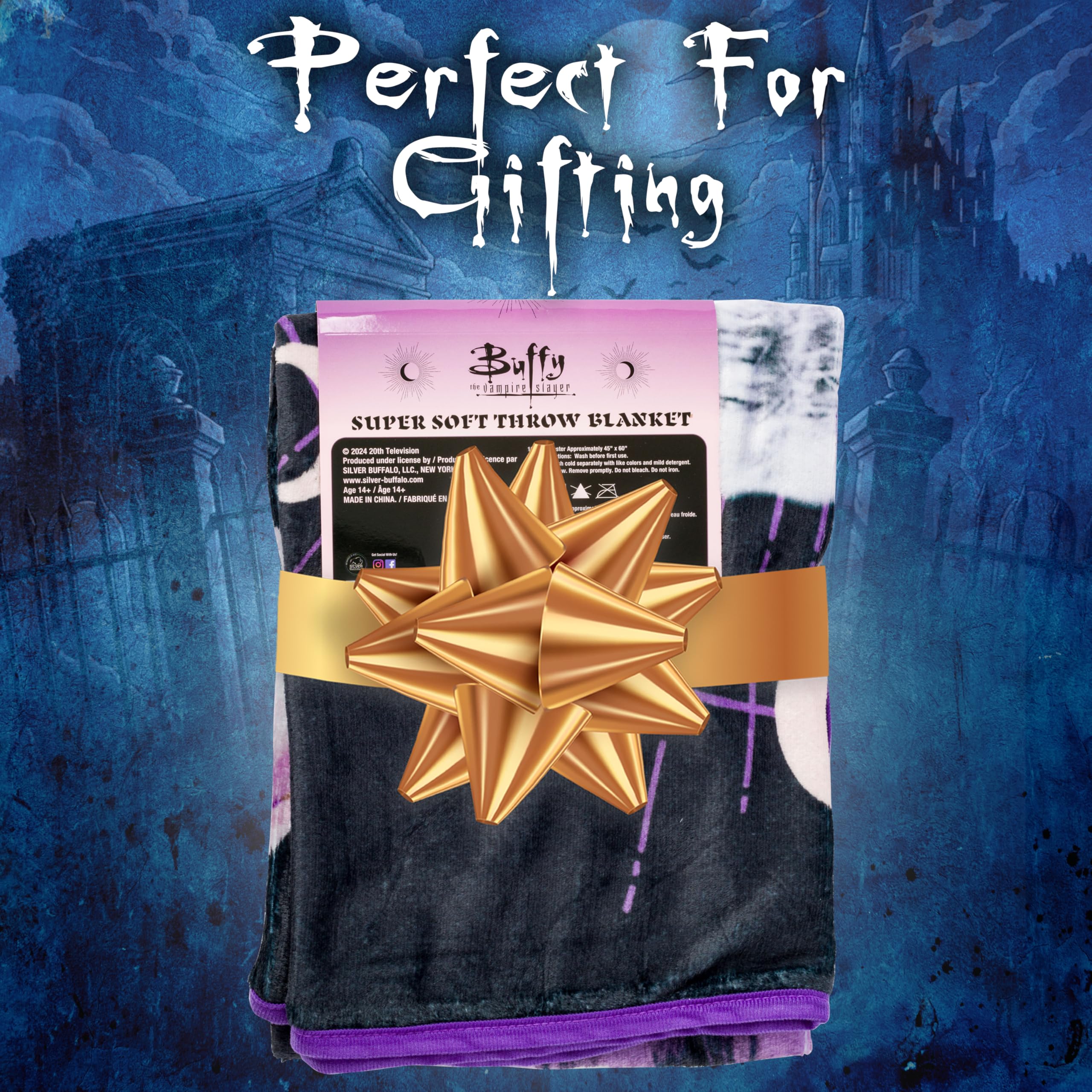 Silver Buffalo Buffy the Vampire Slayer The Chosen One Moon Phases 45” x 60” Fleece Throw, Soft and Cozy Blanket, 180 GSM