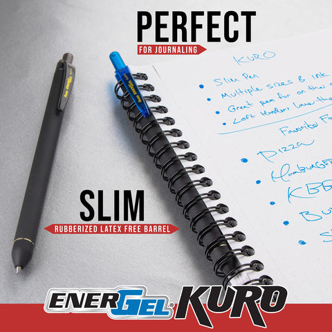 Pentel EnerGel Kuro Liquid Gel Pen, (0.7mm), Medium line, Assorted Ink, 12 Pack (BL437R1BP12M)