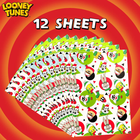 Looney Tunes Wrapping Paper Featuring Bugs Bunny, Taz, Daffy Duck, and Tweety, Pepé Le Pew, and Sylvester- 12 Sheets - 20" x 30" - Festive Holiday Gift Wrap by Silver Buffalo