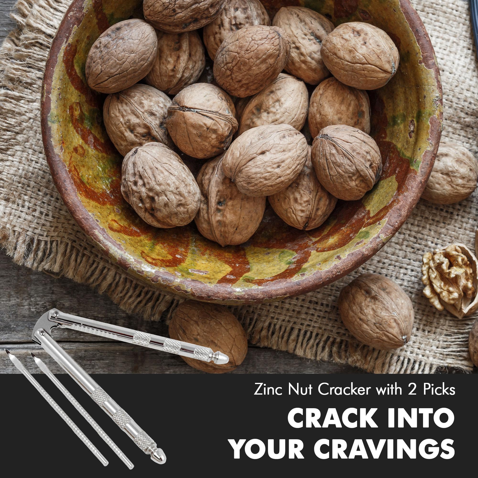 Chef Craft Classic Nut Cracker with Picks, 6.75 inch, Stainless Steel