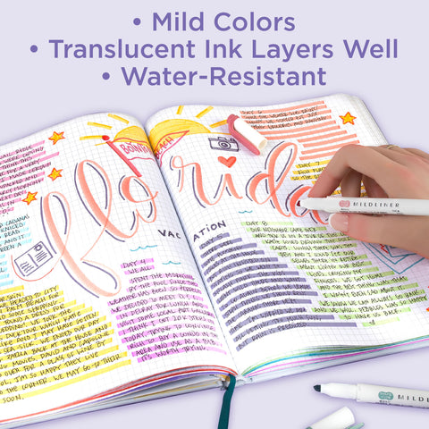Zebra Pen Mildliner Dual-Tip Highlighter Set, Broad and Fine Tips, No Bleed, Ideal for Bible Highlighting, Journaling and Note-Taking, Assorted Cool and Refined Ink Colors, 5-Pack (78205)