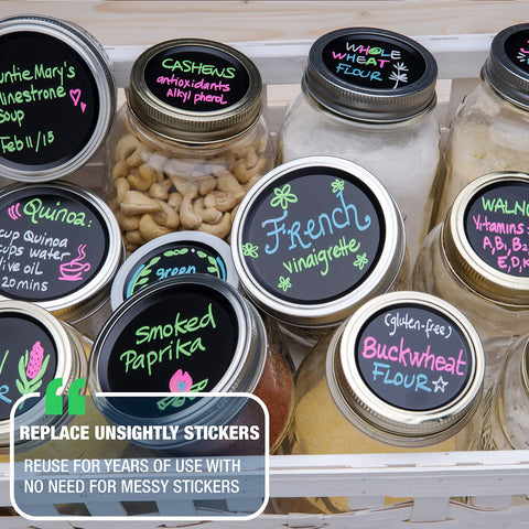 Chalk Tops - Reusable Chalkboard Lids for Mason Jars - 8 Pack - Wide Mouth
