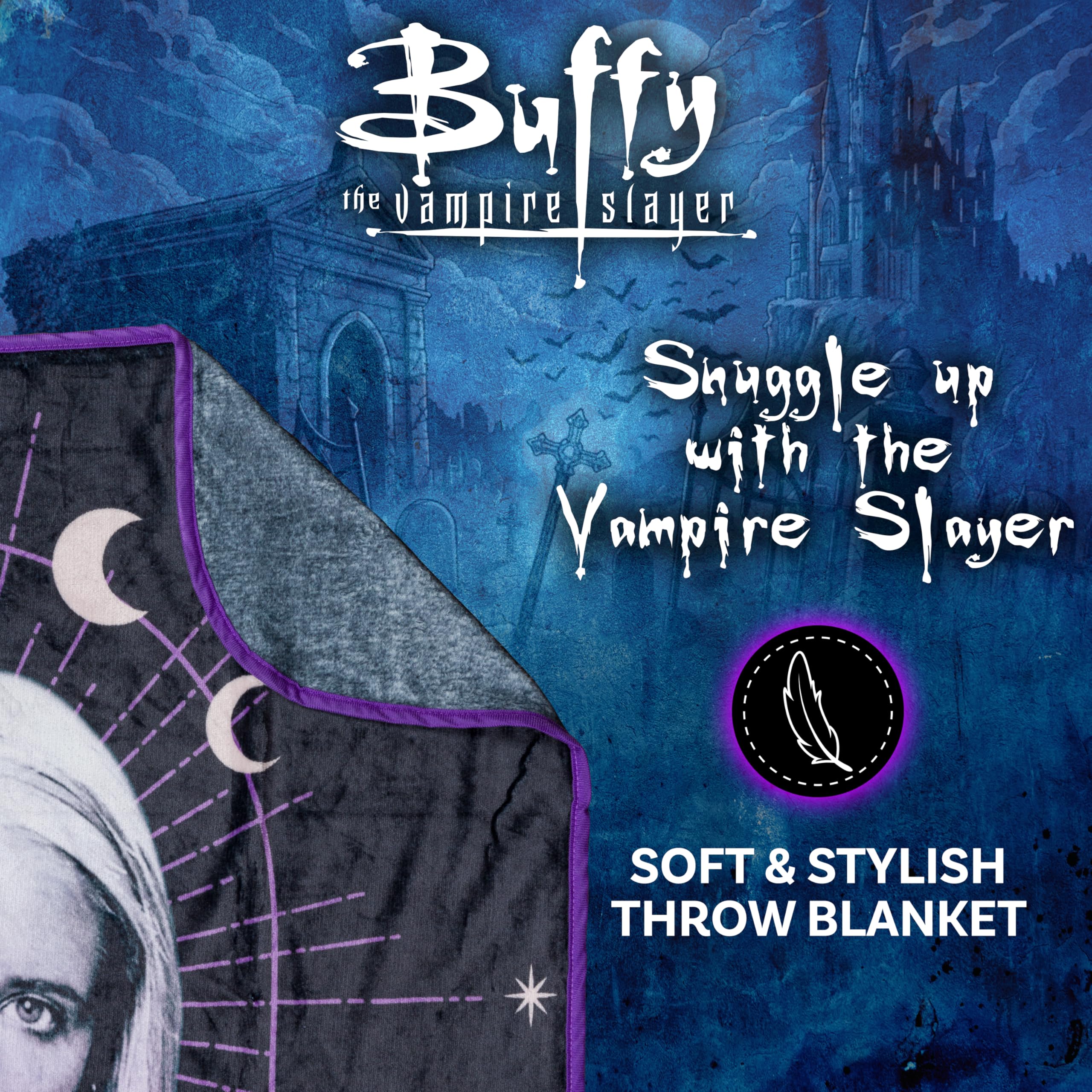 Silver Buffalo Buffy the Vampire Slayer The Chosen One Moon Phases 45” x 60” Fleece Throw, Soft and Cozy Blanket, 180 GSM