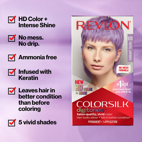 Revlon ColorSilk Digitones Permanent Hair Color with Keratin, 91D Silver Blue, 1 Count