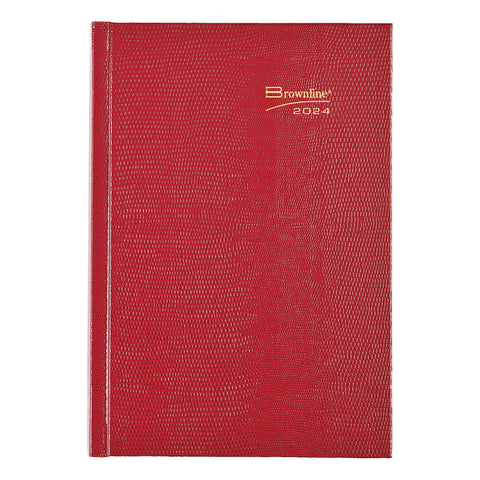 Brownline 2024 Traditional Daily/Monthly Planner, Untimed Journal, 12 Months, January to December, Perfect Binding, 8.25" x 5.75", Bright Red (CB389.RED-24)