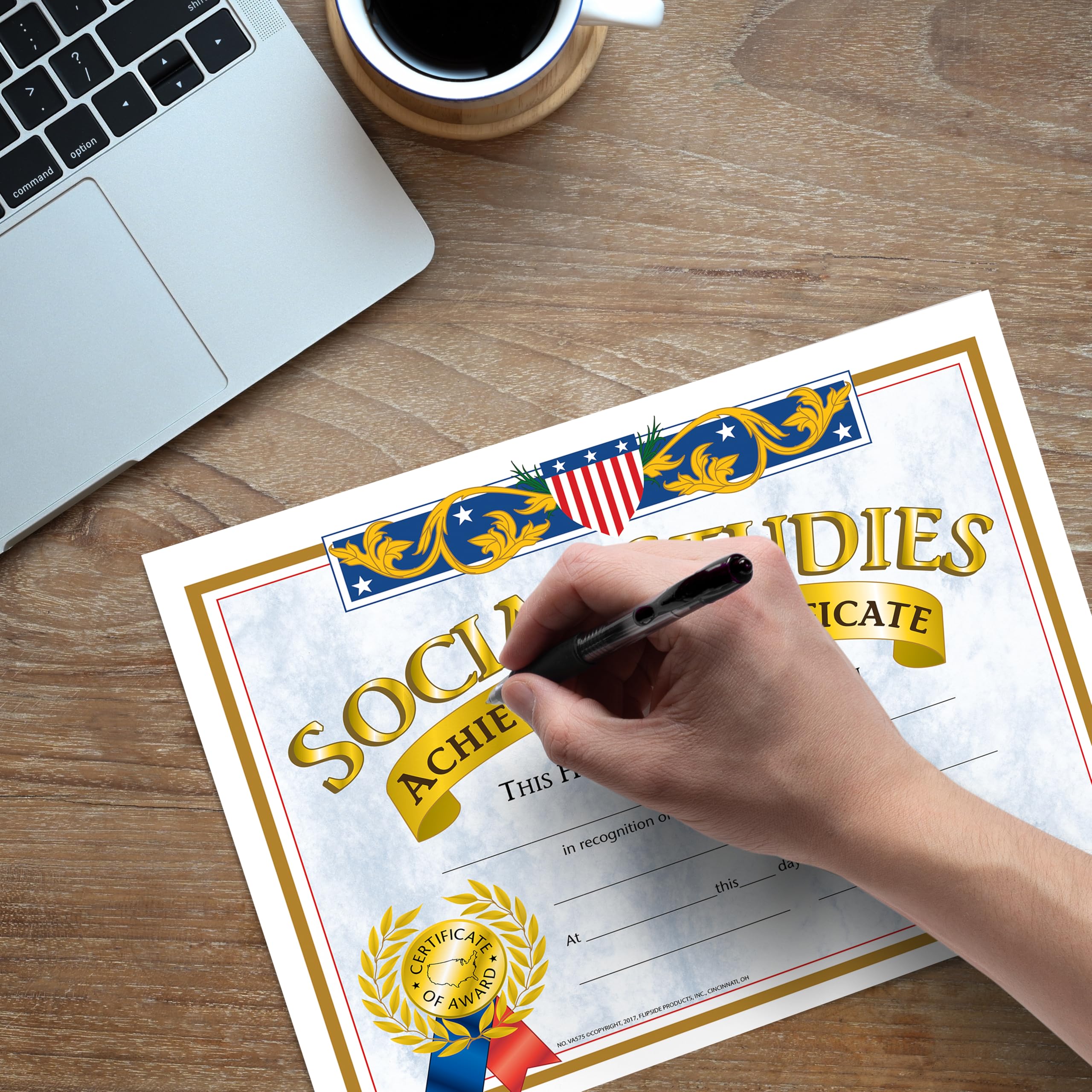 Hayes Social Studies Achievement Certificates, Gold-Bordered Awards with Light Blue Marbled Design, Customizable Award for Students, Full-Color Glossy Design, 8.5" x 11" - 30 Pack