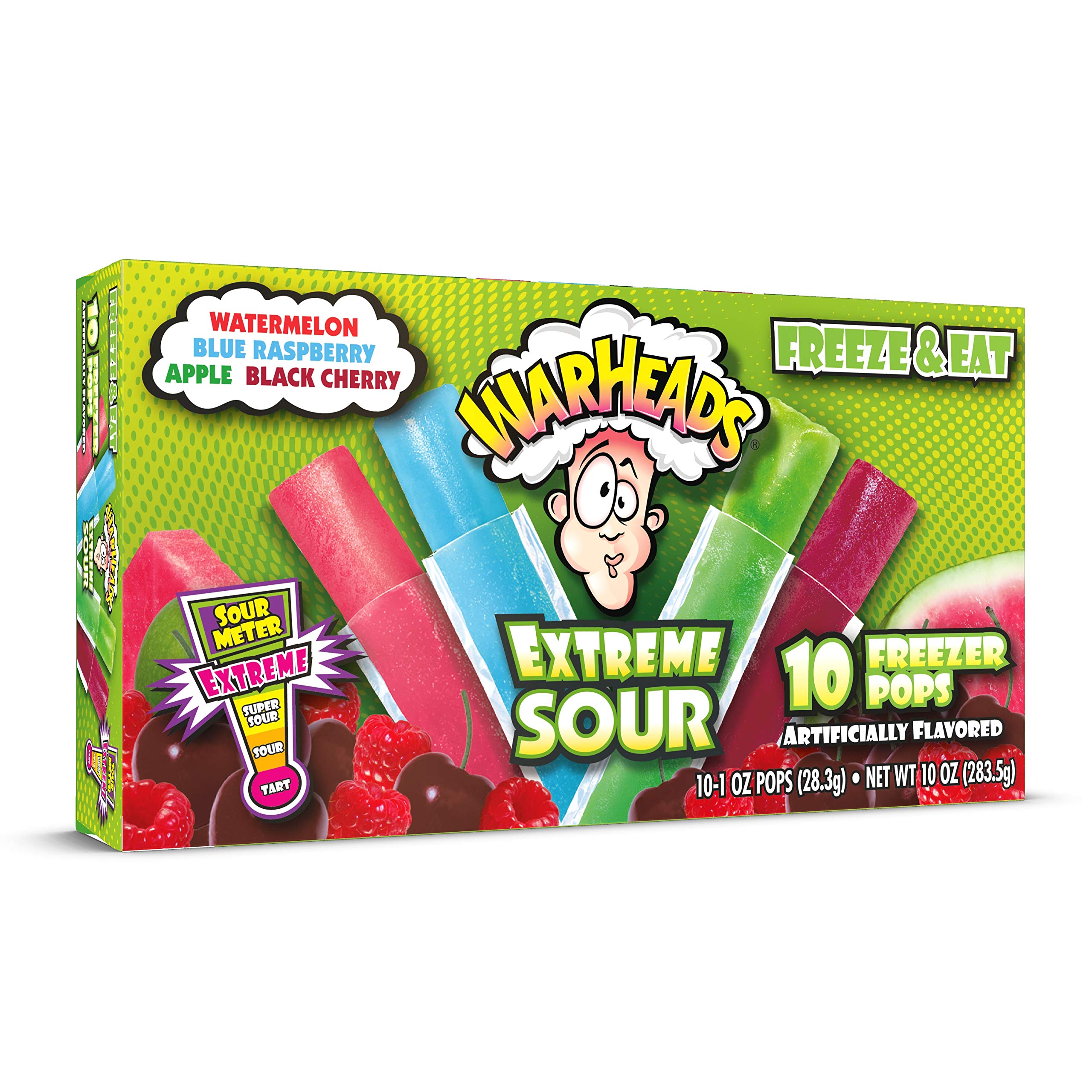 Warheads, Fat Free Freezer Pops, Assorted Flavors, Extreme Sour ,12 Boxes,10 - 1 oz pops per box,1 Ounce (Pack of 120)