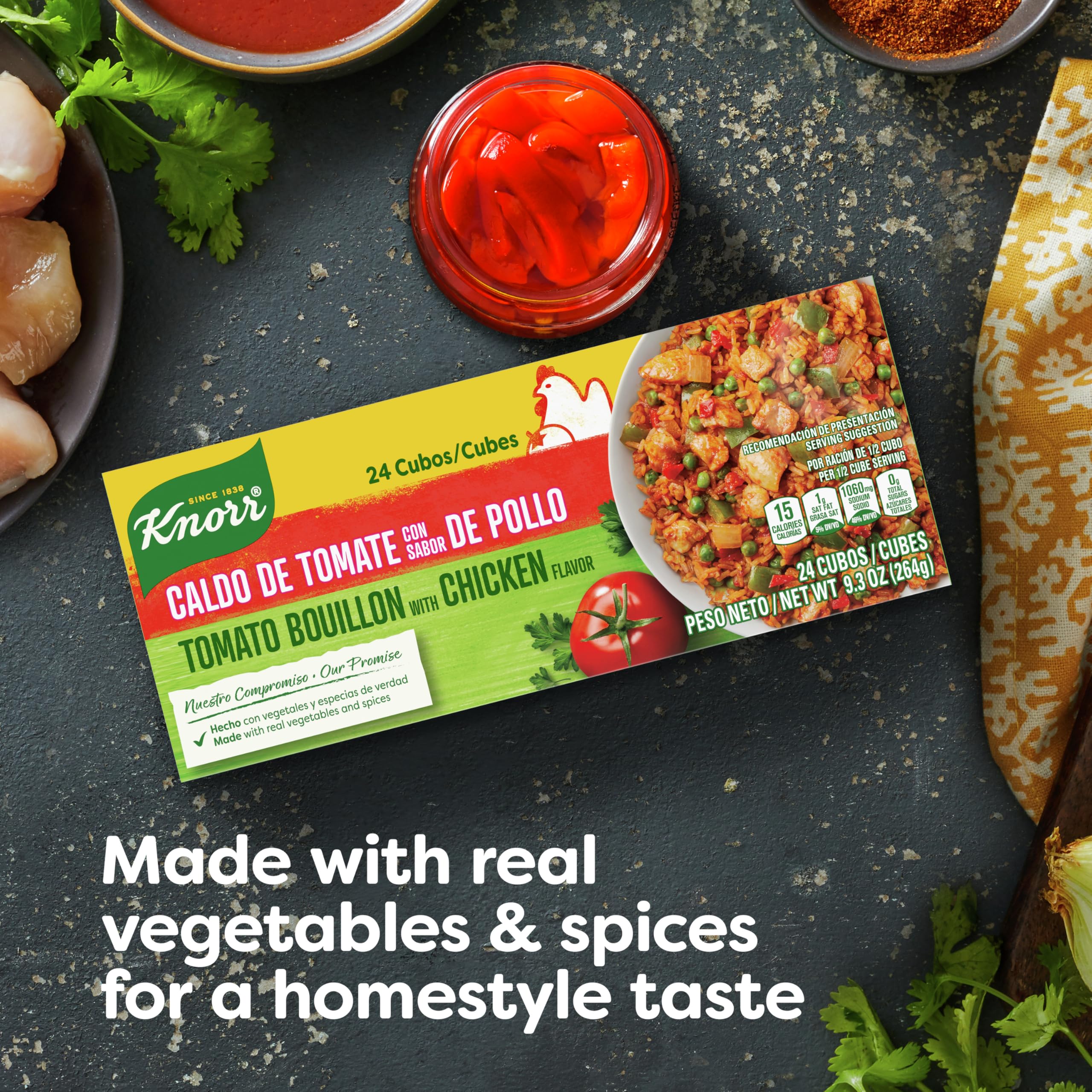 Knorr Bouillon Cubes 24 Count Tomato with Chicken Flavor For Sauces, Soups, and Stews Made With Real Vegetables and Spices 9.3 oz