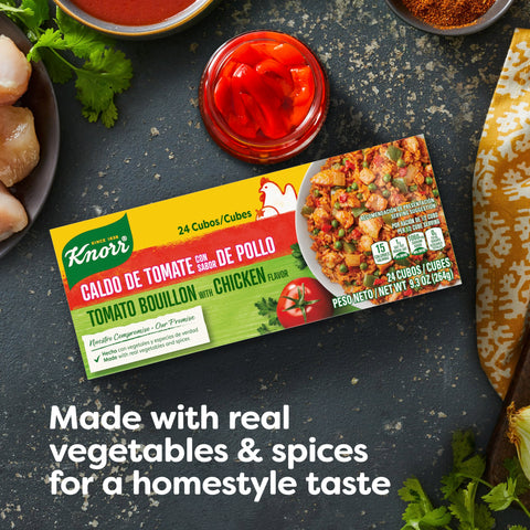 Knorr Bouillon Cubes 24 Count Tomato with Chicken Flavor For Sauces, Soups, and Stews Made With Real Vegetables and Spices 9.3 oz