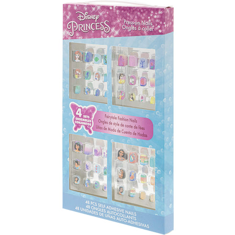 Disney Princess - Townley Girl 48 Pcs Press-On Nails Artificial False Nails Set for Girls, Kids with Pre-Glue Full Cover Acrylic Nail Tip Kit, Ages 6+ for Parties, Sleepovers and Makeovers