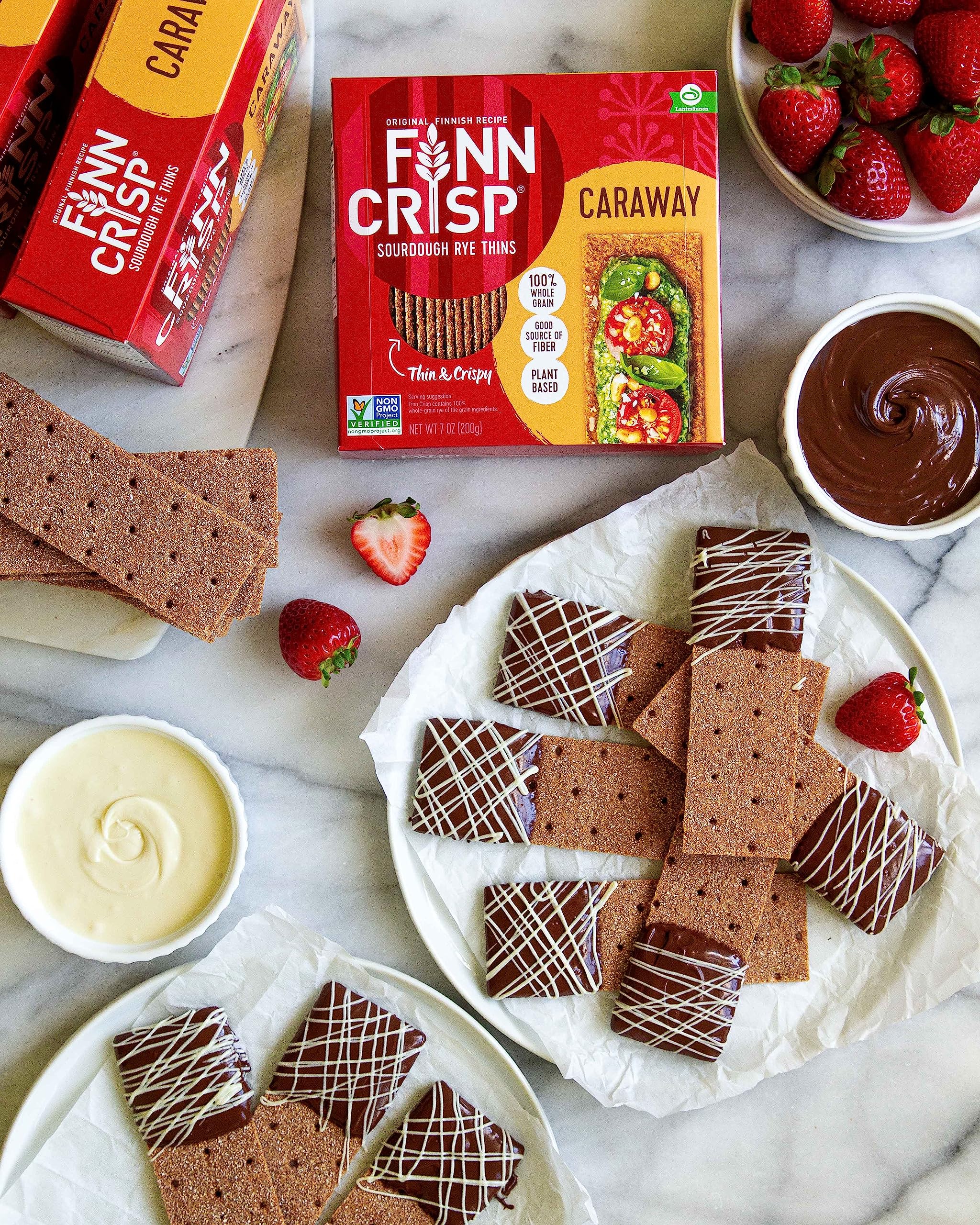 Finn Crisps Rye Crispbread with Caraway 7oz | Thin, Crispy Rye Flatbreads with Caraway | Authentic Finnish Sourdough Crispbread | Caraway Rye Crackers by Finn Crisp [7oz Box]
