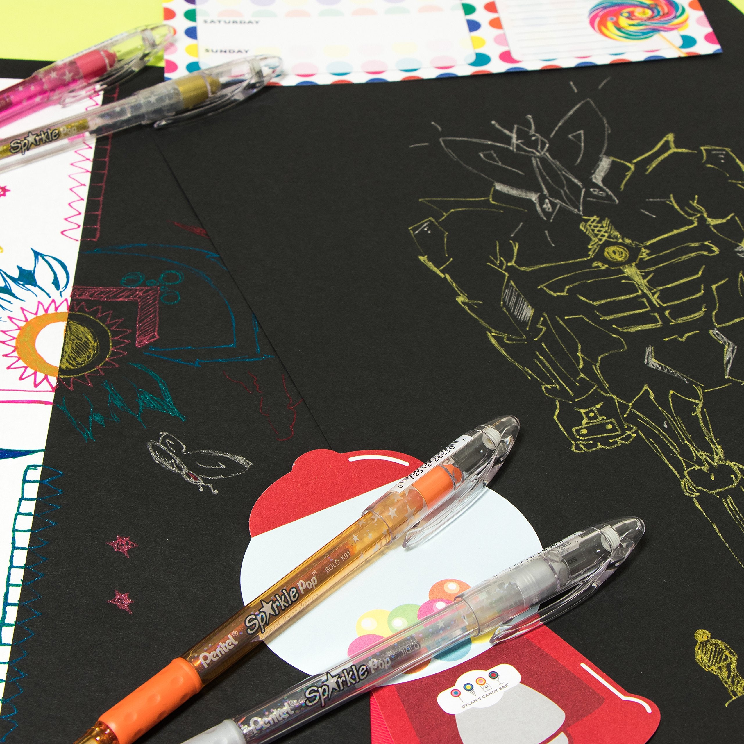 Pentel Sparkle Pop Metallic Gel Pen, (1.0mm) Bold Line, Assorted Colors, 4-Pack, Bold (K91BP4M1)