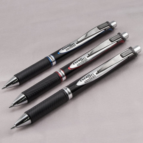 Pentel EnerGel Pro Permanent Gel Ink Pen, (0.7mm) Assorted Colors, 3 Pack (BLP77BP3M), black/red/blue