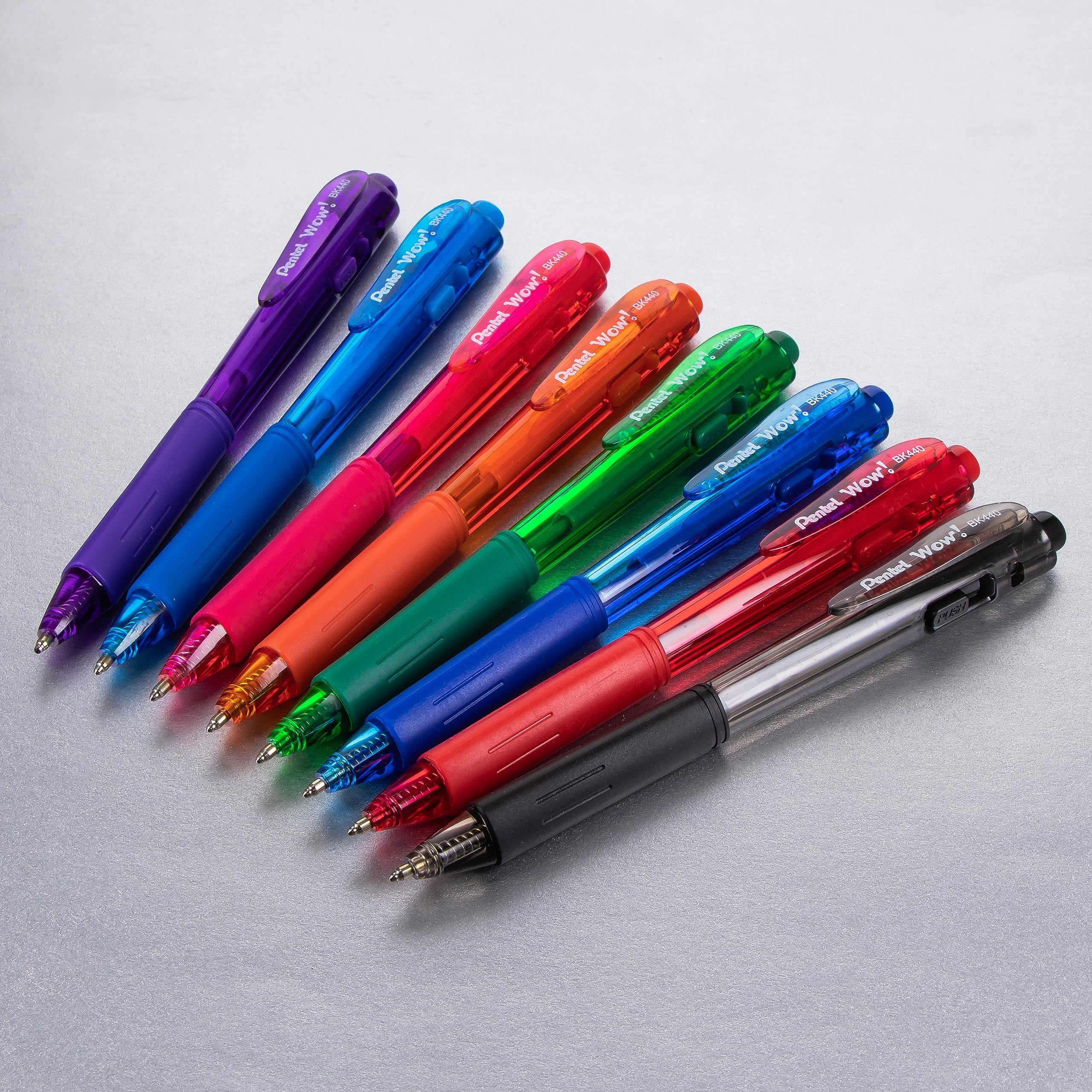 Pentel Wow! Retractable Ballpoint Pens, Medium Line, Assorted Ink, Pack of 4 (BK440BP4M1)