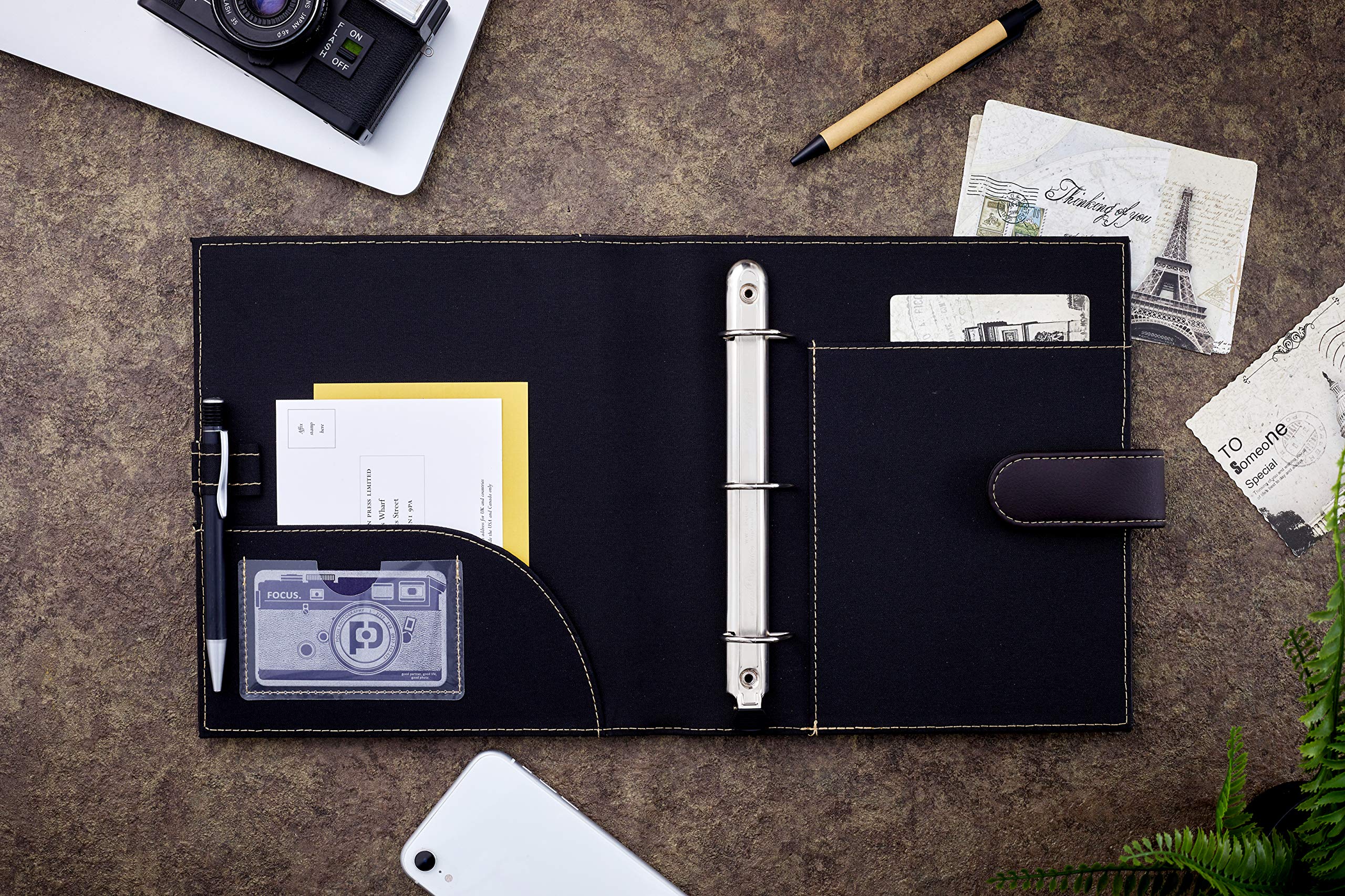 It's Academic Mini Executive Leather Portfolio Folder, 1" Ring Binder and 250-Sheet Capacity, Note Pads, and 5.5" x 8.5" Documents, 2 Pen Loops, Dark Brown Faux Leather (98295