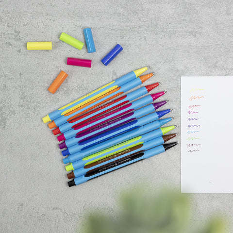 Schneider Slider Edge XB (Extra Broad) Ballpoint Pen, 1.4 mm, Light Blue Barrel, Assorted Ink Colors, Pack of 10 Pens (152290)