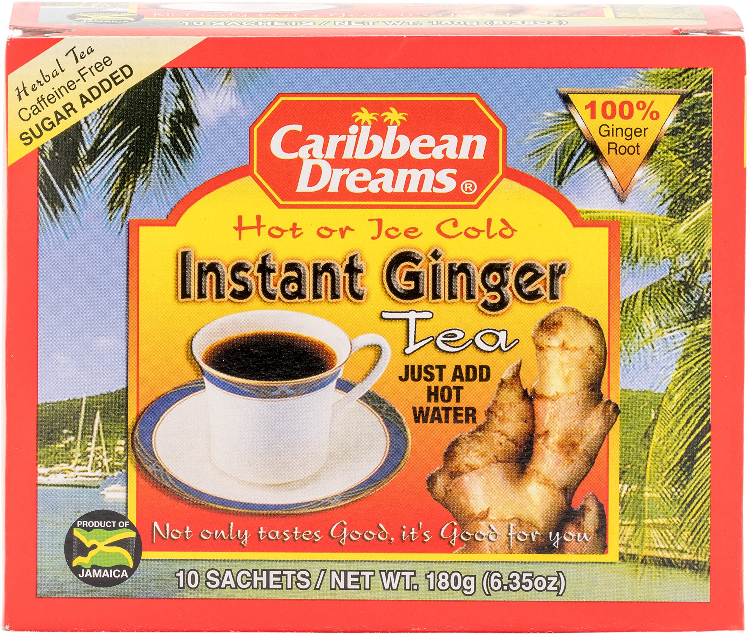 Caribbean Dreams Instant Ginger Tea, 100% Natural from Jamaica, Strong Taste and Aroma, 10 Sachets