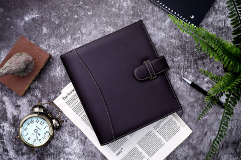 It's Academic Mini Executive Leather Portfolio Folder, 1" Ring Binder and 250-Sheet Capacity, Note Pads, and 5.5" x 8.5" Documents, 2 Pen Loops, Dark Brown Faux Leather (98295