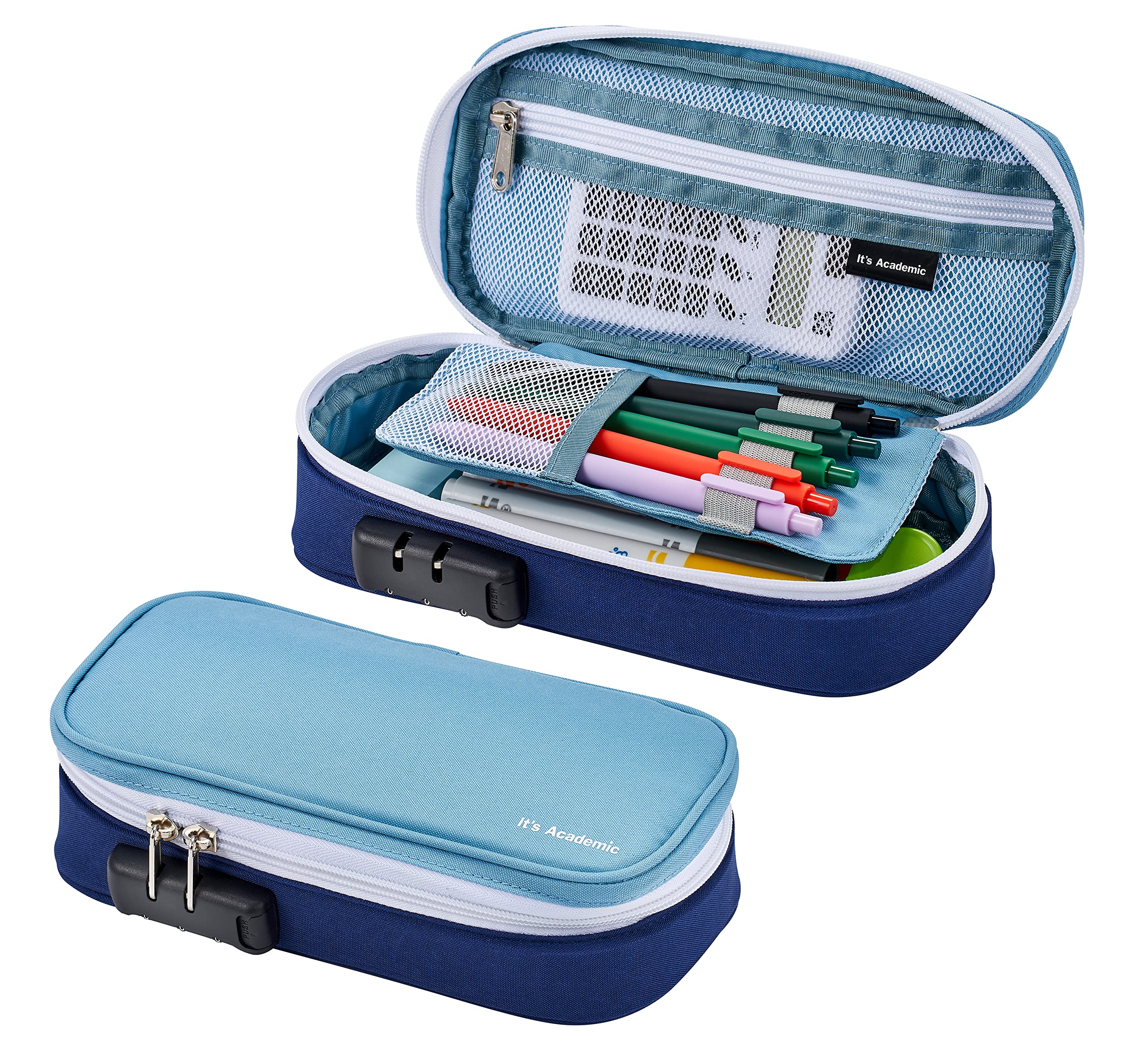 It's Academic Locking Pencil Case, for Office & School Supplies, Travel Organizer Bag, Compact, High Capacity, Light Weight, Blue (24371-BL)