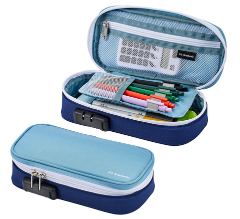 It's Academic Locking Pencil Case, for Office & School Supplies, Travel Organizer Bag, Compact, High Capacity, Light Weight, Blue (24371-BL)
