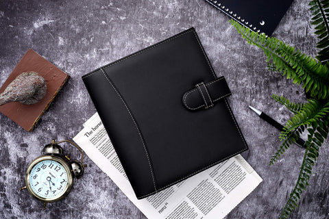 It's Academic Mini Executive Leather Portfolio Folder, 1" Ring Binder and 250-Sheet Capacity, Note Pads, and 5.5"" x 8.5" Documents, 2 Pen Loops, Black Faux Leather (98294)