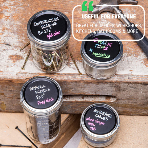 Chalk Tops - Reusable Chalkboard Lids for Mason Jars - 8 Pack - Wide Mouth