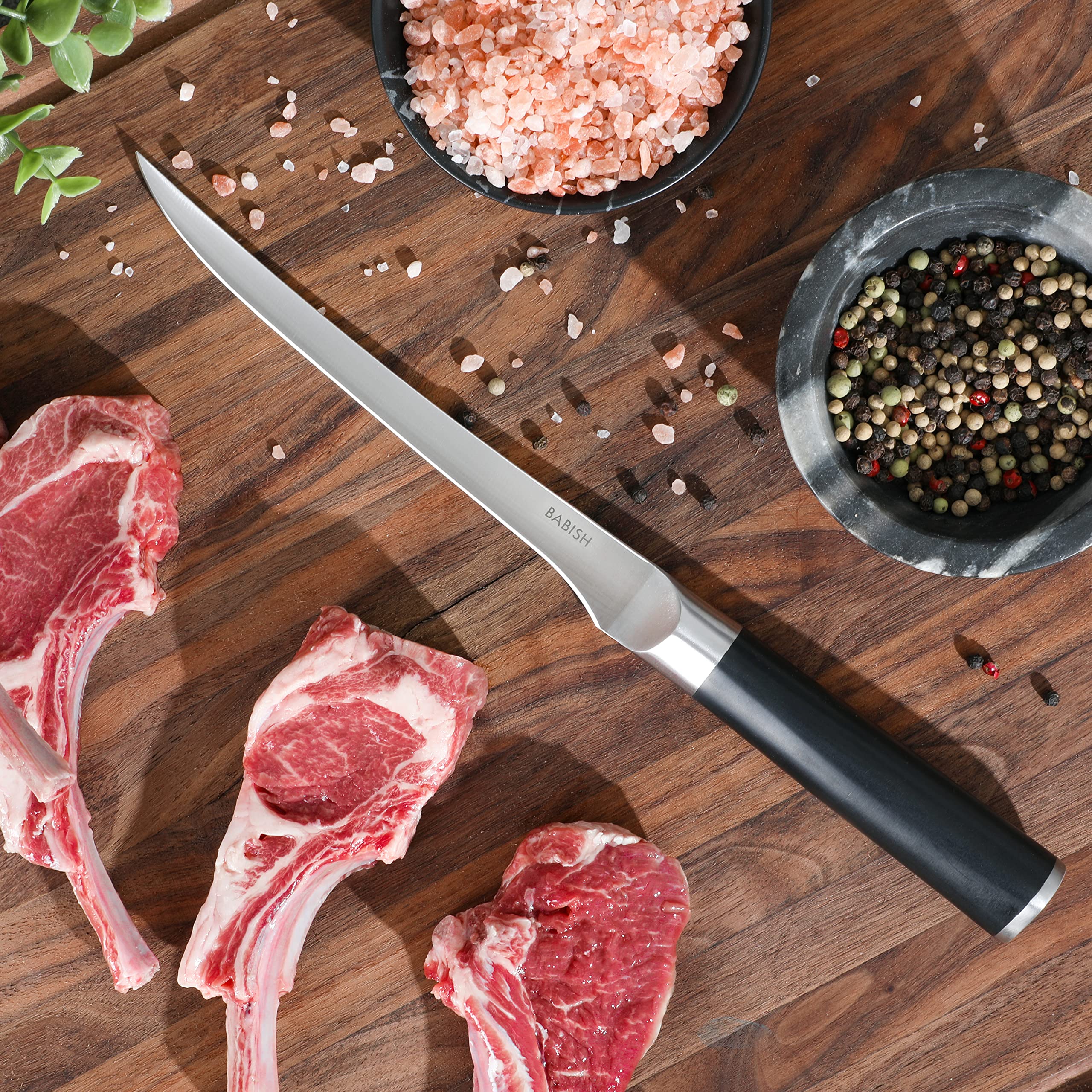 Babish 8-Inch Boning Knife – High-Carbon 1.4116 German Steel Kitchen Knife – Professional Cutlery for Precise Meat and Fish Deboning