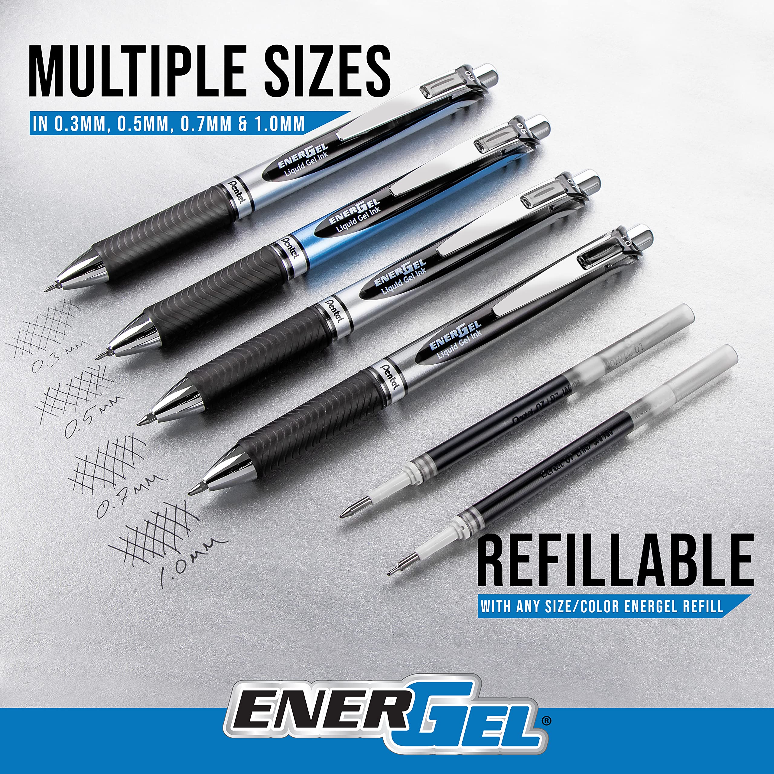 Pentel EnerGel Deluxe RTX Retractable Liquid Gel Pen, (0.7mm), Needle Tip, Blue Ink, 3 Pack (BLN77BP3C)