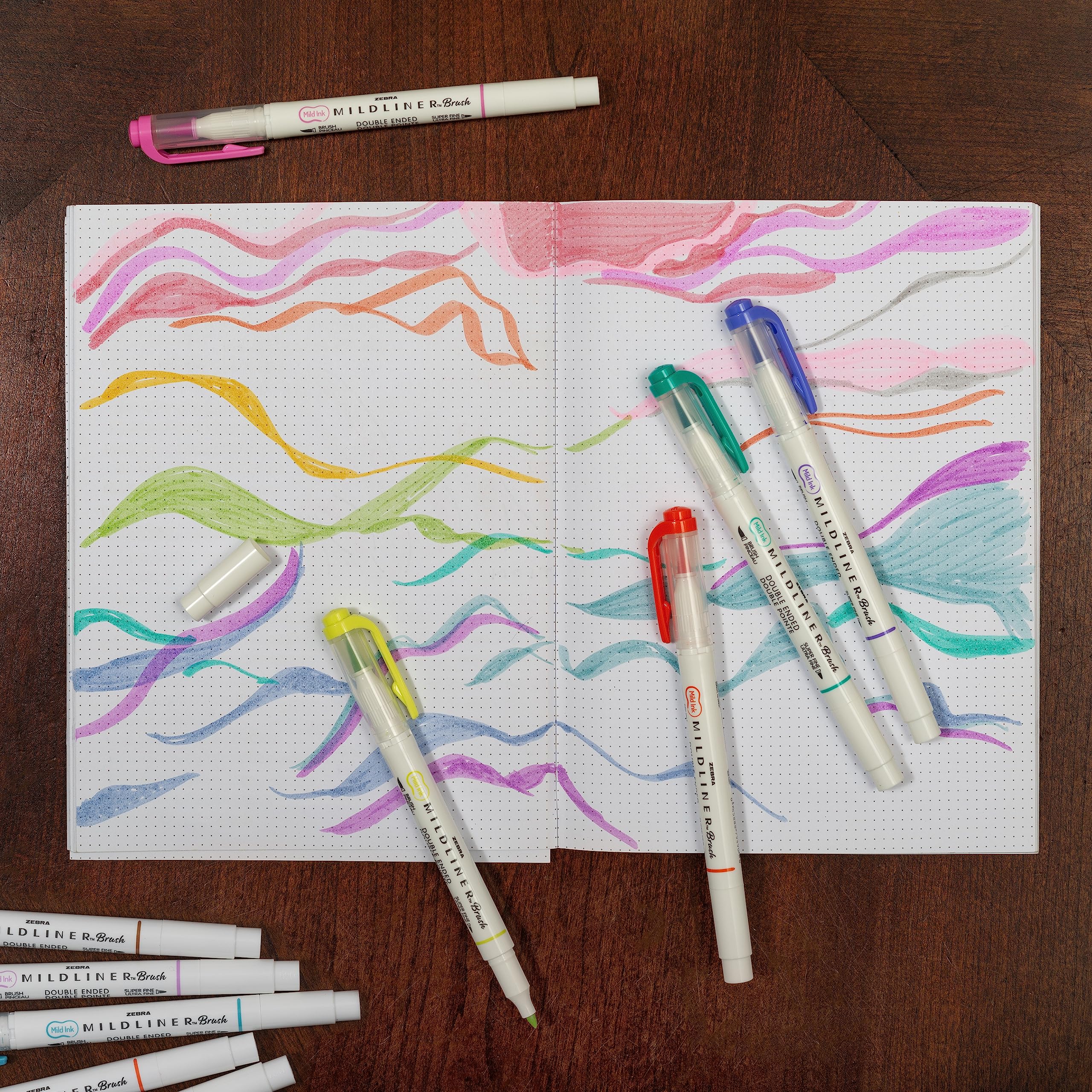 Zebra Pen, Mildliner Dual-Ended Brush Pens, 25 Assorted Colors, Soft Mild Ink, Brush and Fine Bullet Tips, No Bleed-Through Pigment Ink for Journaling, Calligraphy, Planners, Art, 25-Pack (79125)