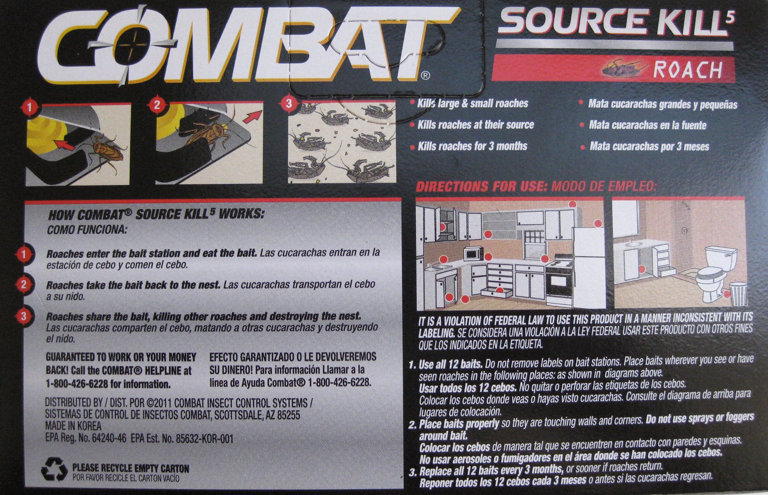 Combat Source Kill 5, Kills Small & Large Roaches at Their Source, Kills Roaches for 3 Months, 12 Bait Stations