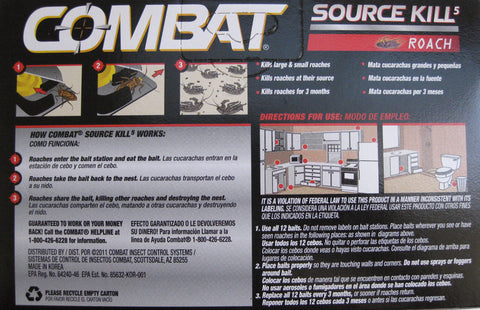 Combat Source Kill 5, Kills Small & Large Roaches at Their Source, Kills Roaches for 3 Months, 12 Bait Stations